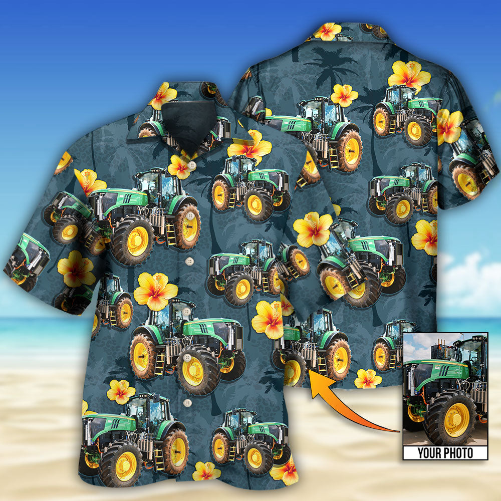 Tropical Tractor Custom Photo Hawaiian Shirt Artwork View For Weekend Travel And Beach Style