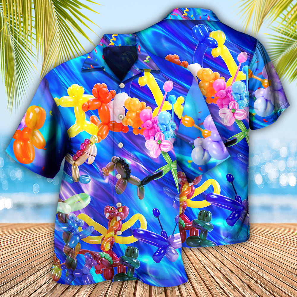 Colorful Balloon Modelling Amazing Hawaiian Shirt Pattern View For Relaxed Warm Weather Outfits