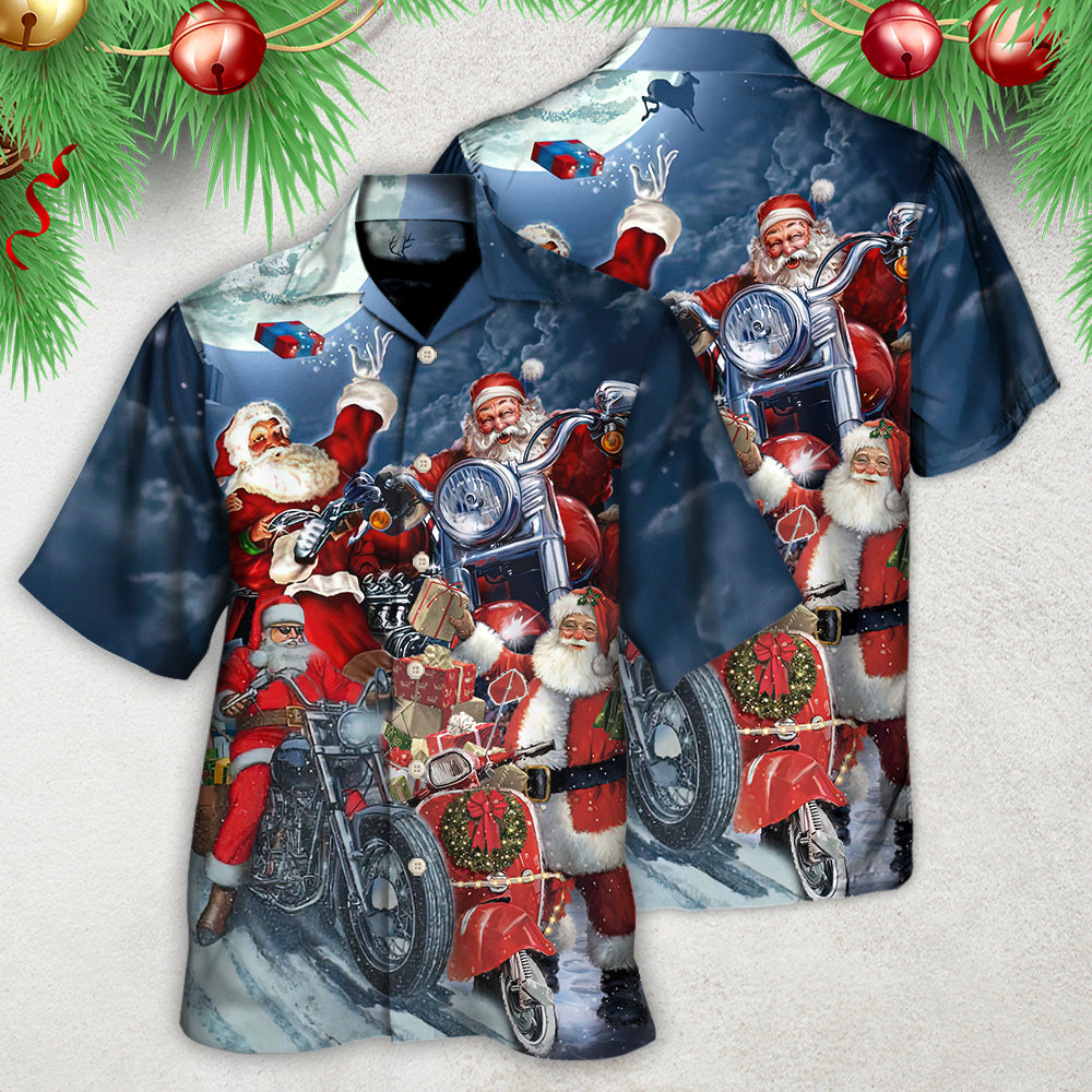 Christmas Santa Reindeer Motorbike Hawaiian Shirt Design View For Resort Travel And Thoughtful Gifting