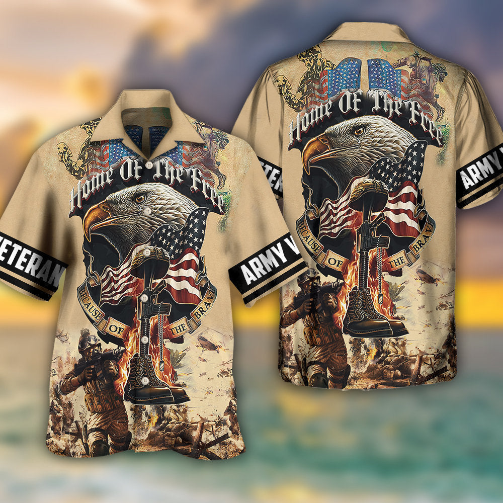 Veteran Army American Home Free Brave Hawaiian Shirt Pattern View For Relaxed Warm Weather Outfits