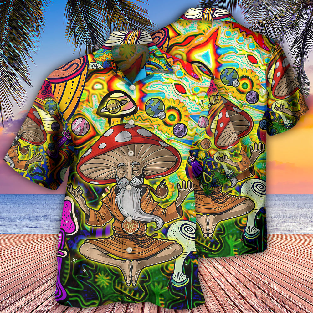 Bohemian Colorful Mushroom Witch Hawaiian Shirt Artwork Detail For Resort Trips And Outdoor Activities