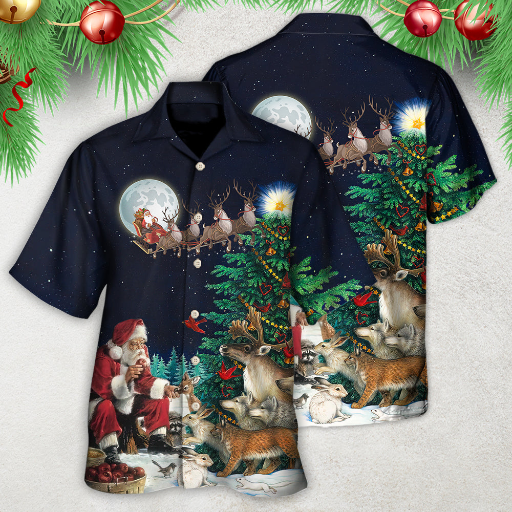 Christmas Santa Giving Everyone Night Hawaiian Shirt Design Detail For Sunny Adventures And Casual Wear