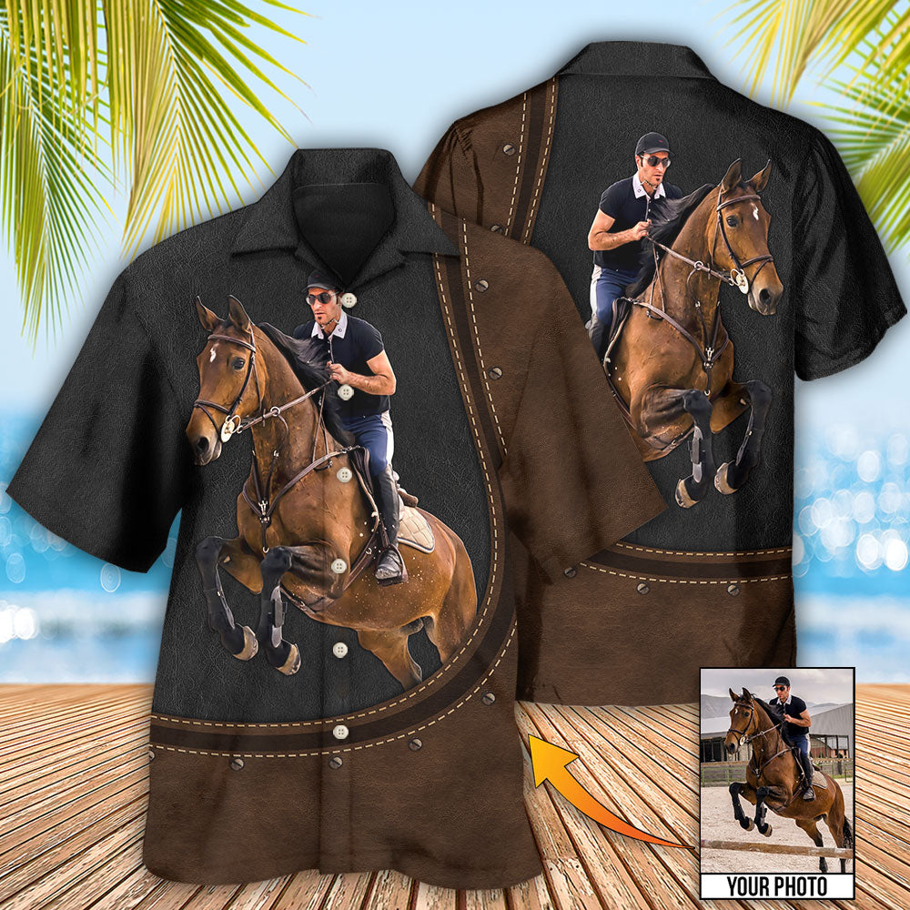 Horse Riding Leather Custom Photo Hawaiian Shirt For Coastal Adventures And Warm Weather Wear