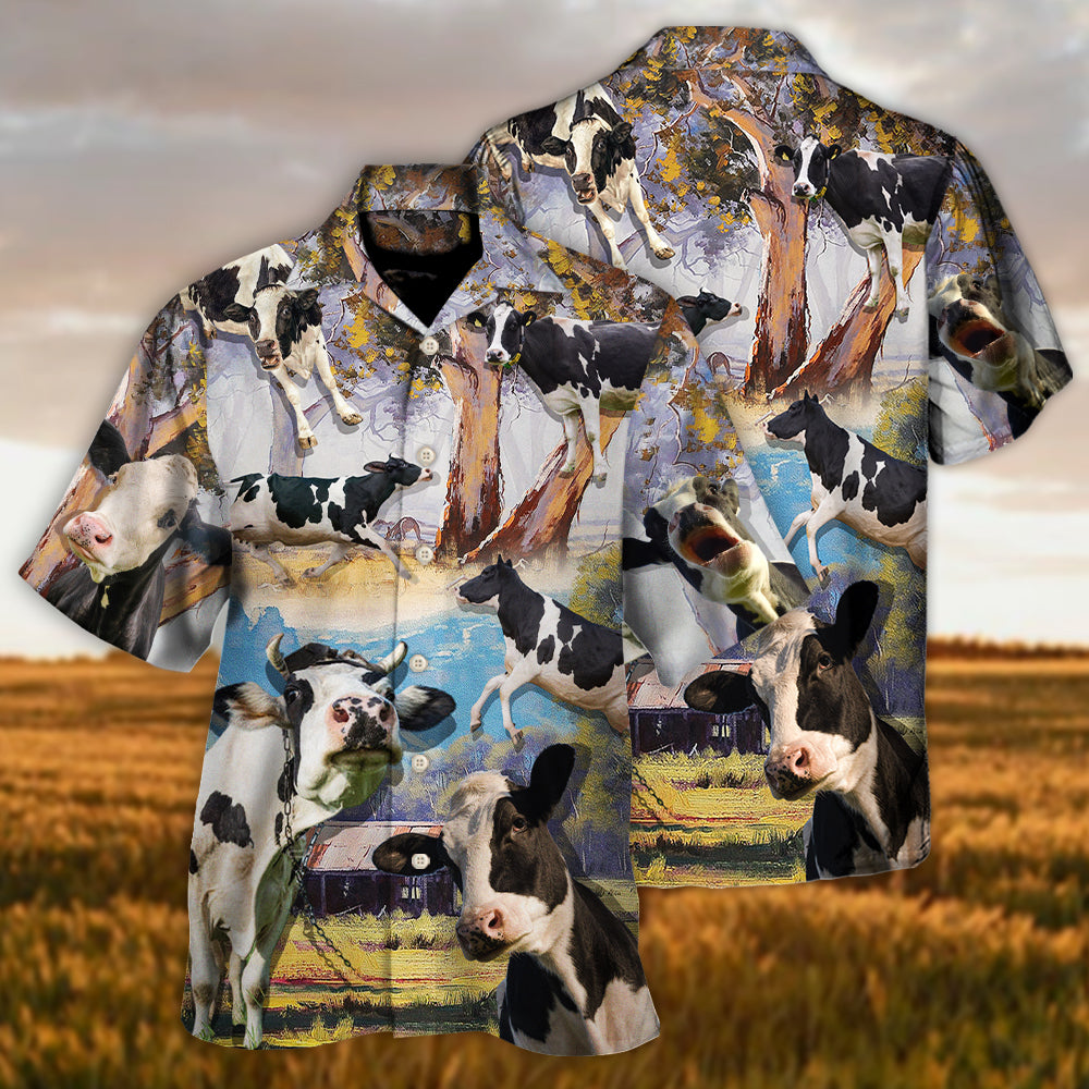 Australian Funny Cow Dancing Landscape Cattle Hawaiian Shirt Button Front Artwork For Outdoor Gatherings