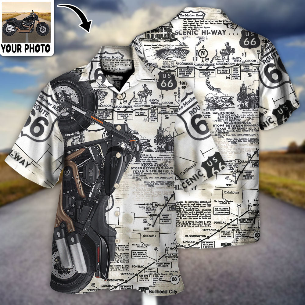 Motorcycle Biker Personalized Photo Hawaiian Shirt Button Front Artwork For Outdoor Gatherings
