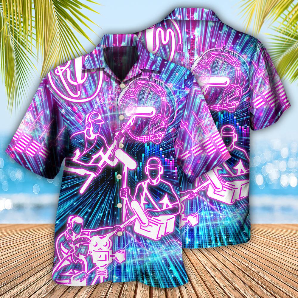 Neon Engineer Audio Hawaiian Shirt Tropical Styling View For Warm Weather Events