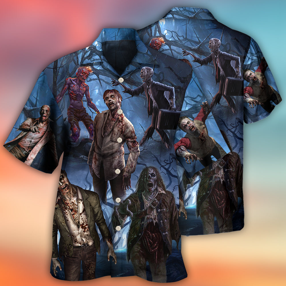 Dark Zombie Horror Halloween Hawaiian Shirt Pattern View For Lightweight Everyday Style