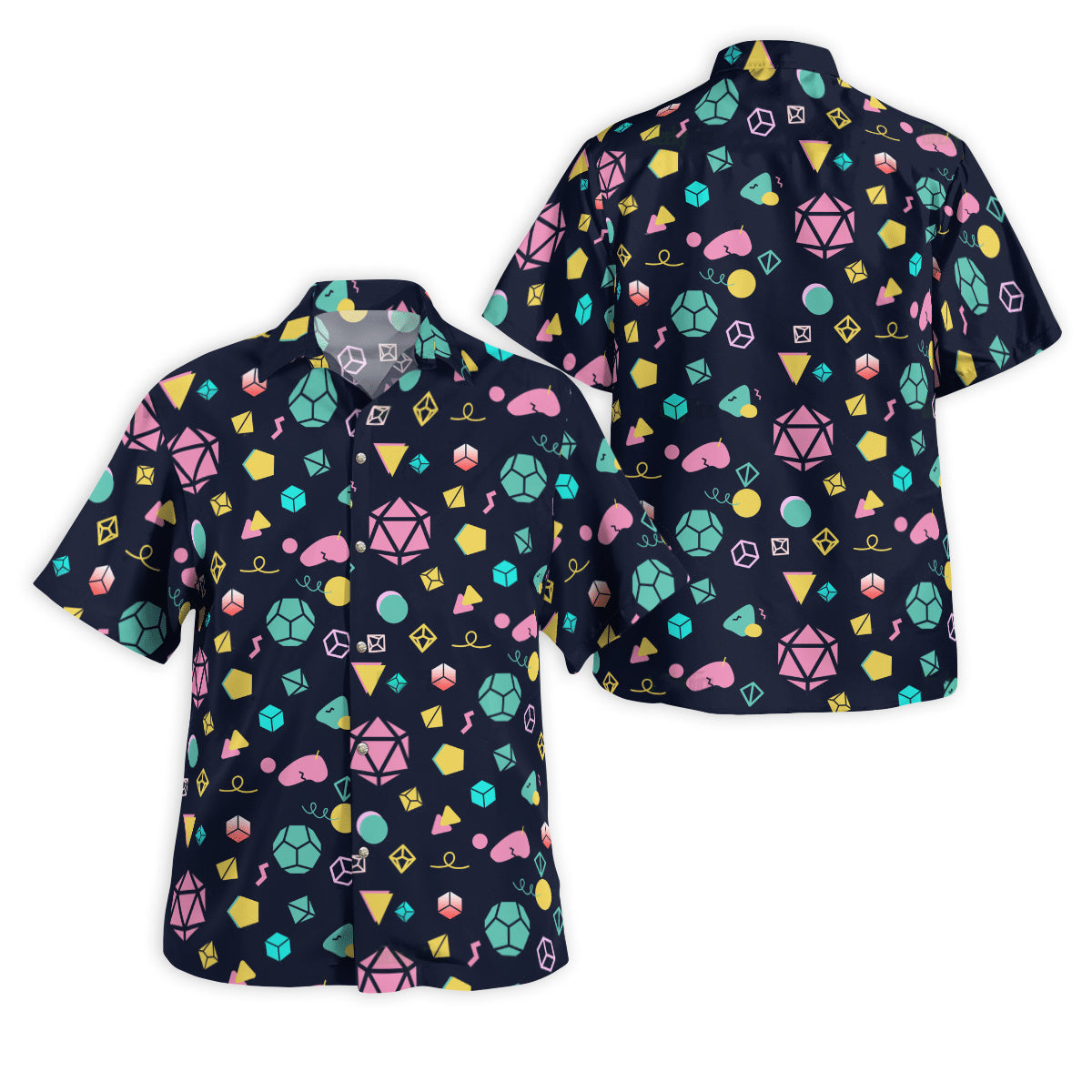 Fantasy Colorful Neon Role Dice Hawaiian Shirt Pattern Detail For Resort Wear