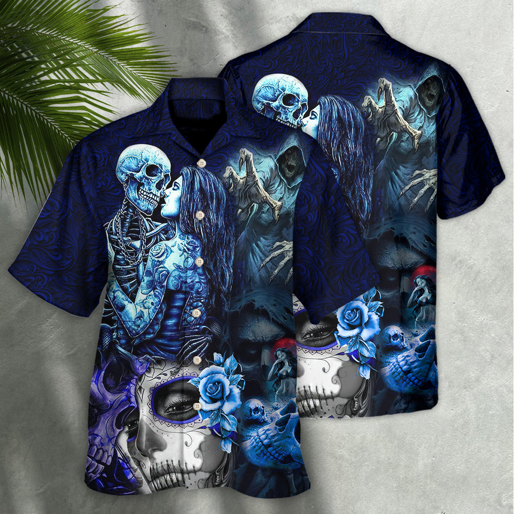 Gothic Dark Skull Hawaiian Shirt Design View For Coastal Travel