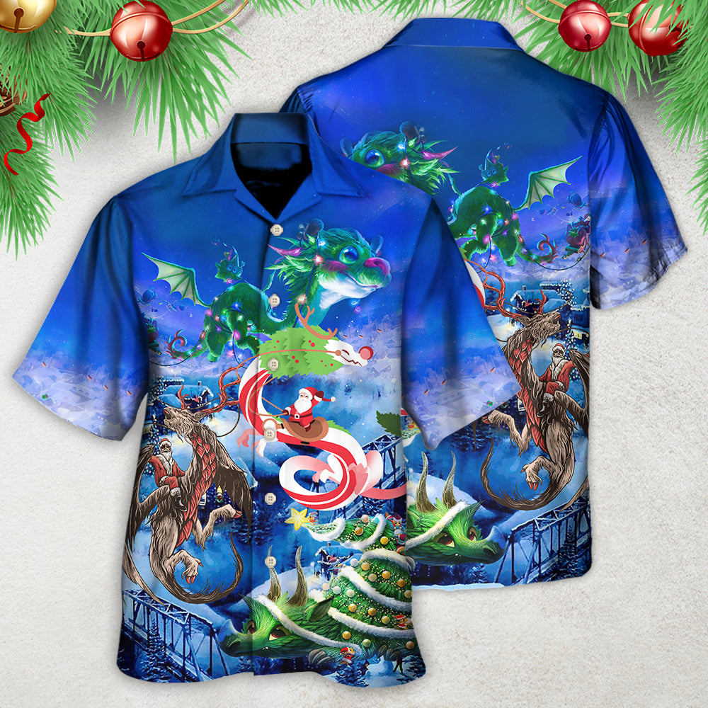 Dragon Christmas Santa Riding Hawaiian Shirt Pattern Detail For Summer Holidays And Outdoor Fun