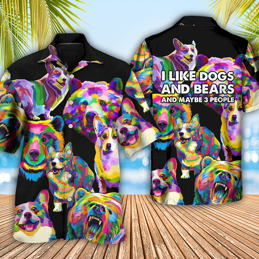 Corgi Dog Dogs Bears Hawaiian Shirt Design View For Casual Summer Styling