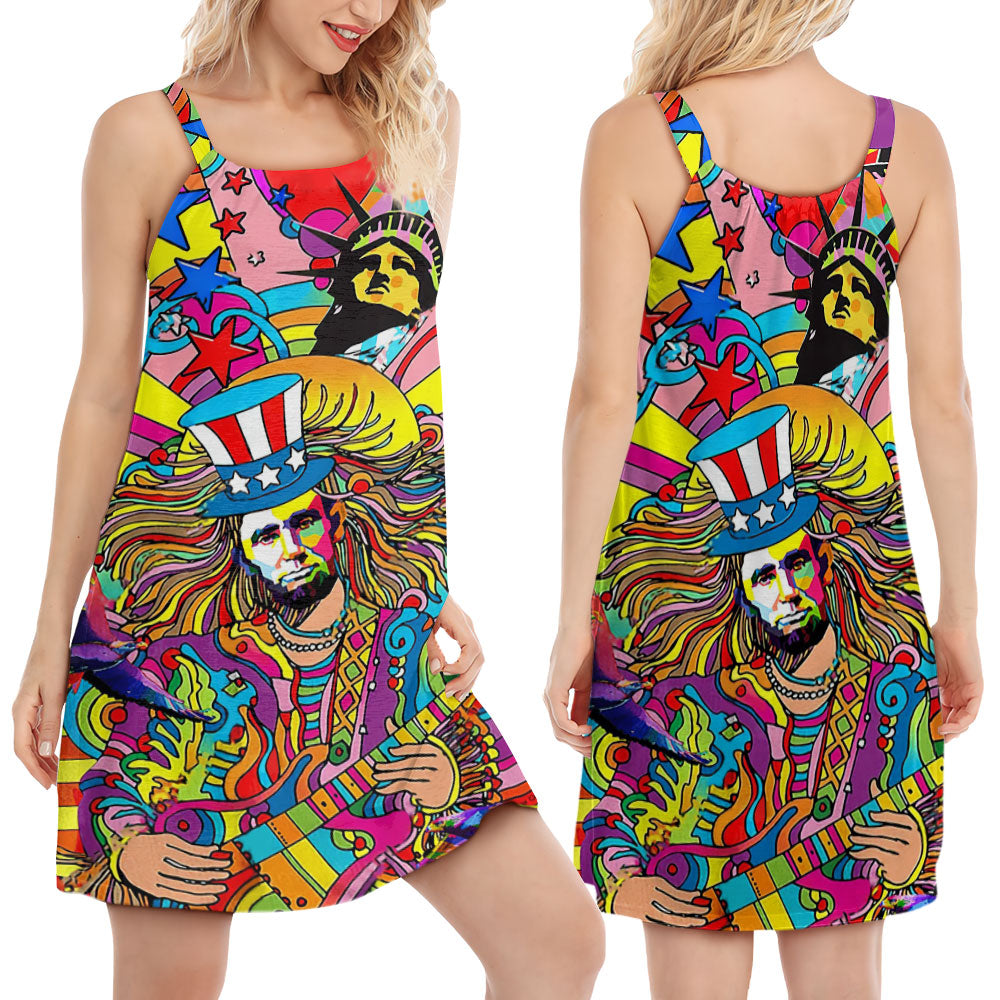 Hippie America Colorful V-Neck Sleeveless Cami Dress For Boho Festivals And Relaxed Summer Style