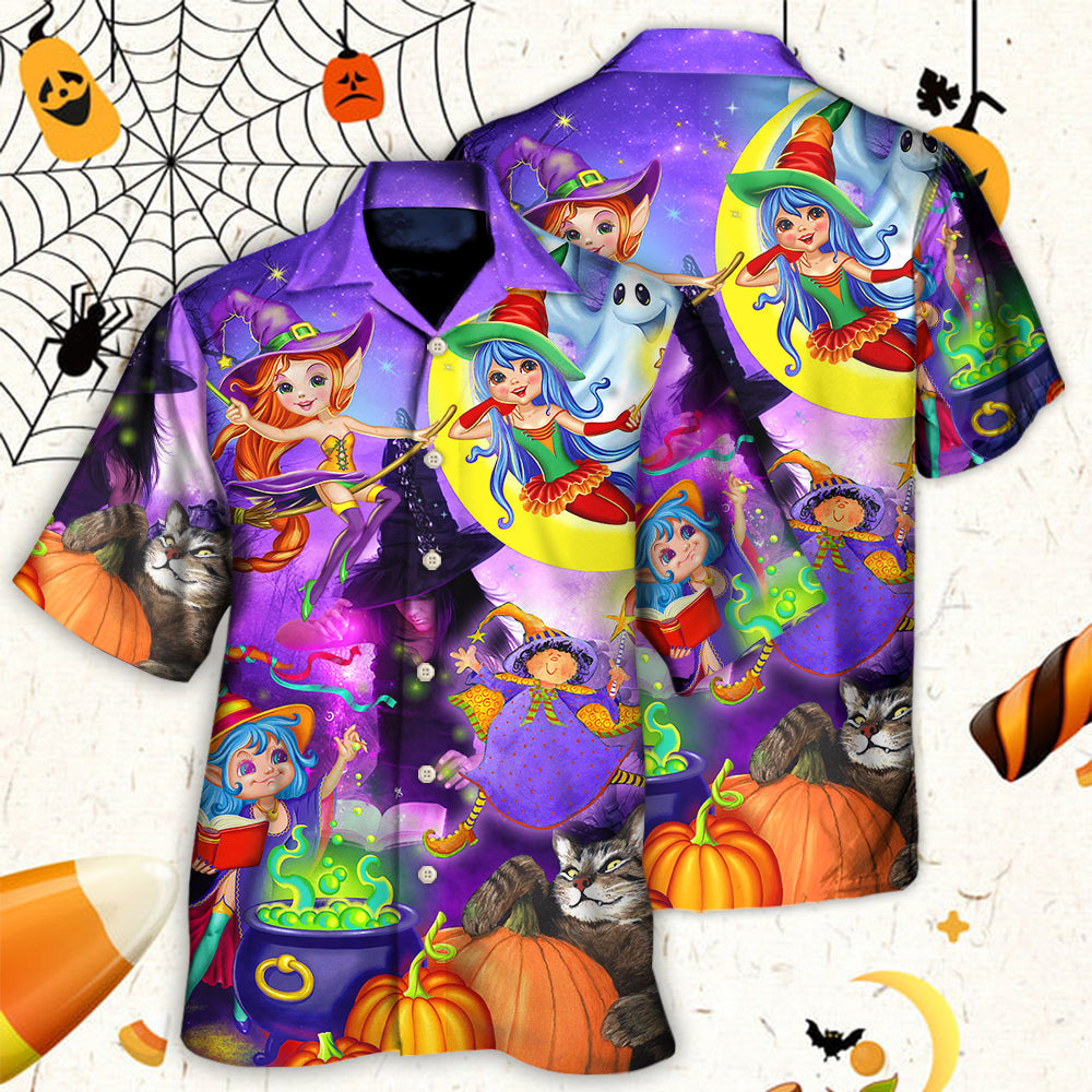 Funny Magical Halloween Witch Ghost Forest Hawaiian Shirt Design View For Resort Travel And Thoughtful Gifting