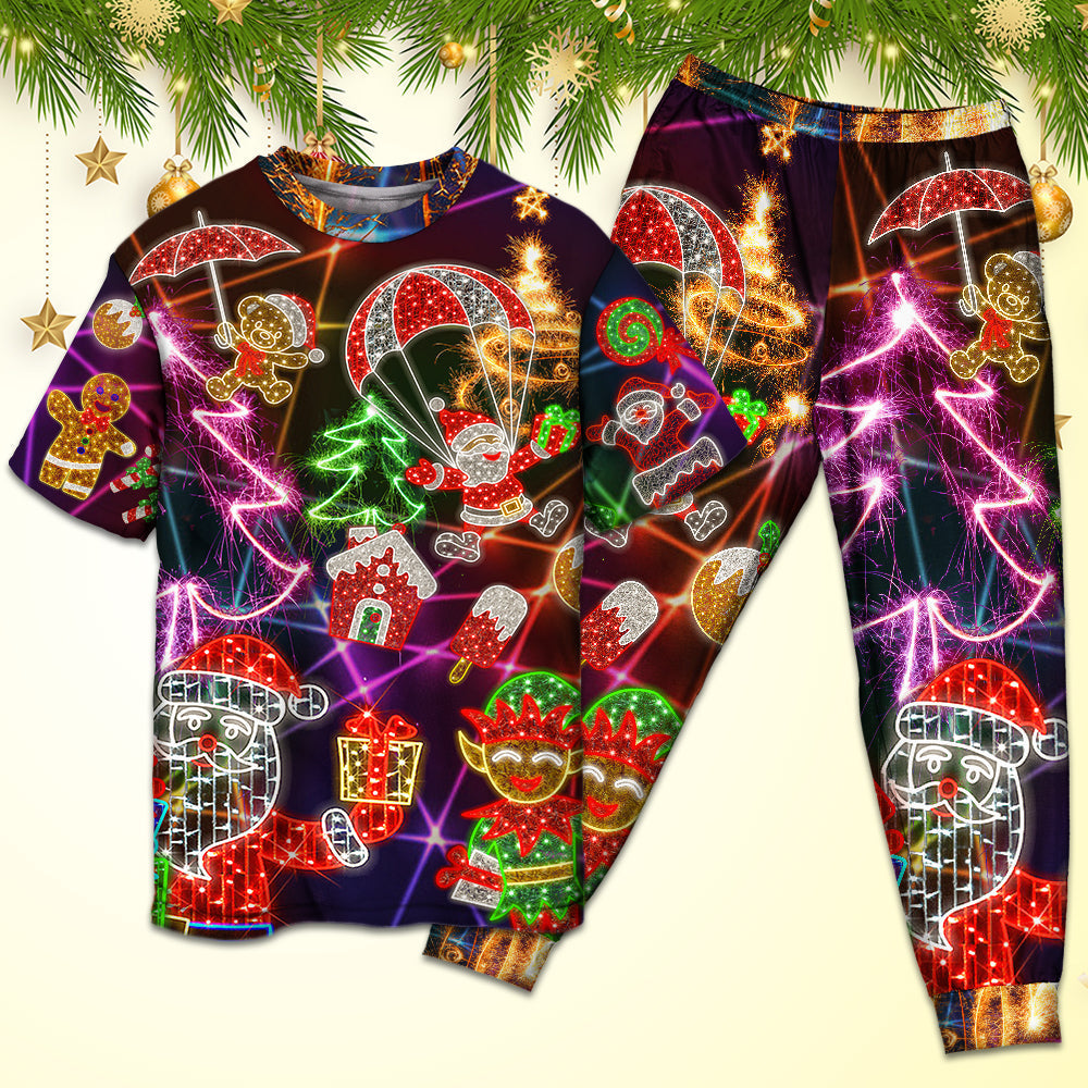 Santa Christmas Tree Elf And Gingerbread Short Sleeve Pajamas Set For Christmas Sleepwear And Family Lounging