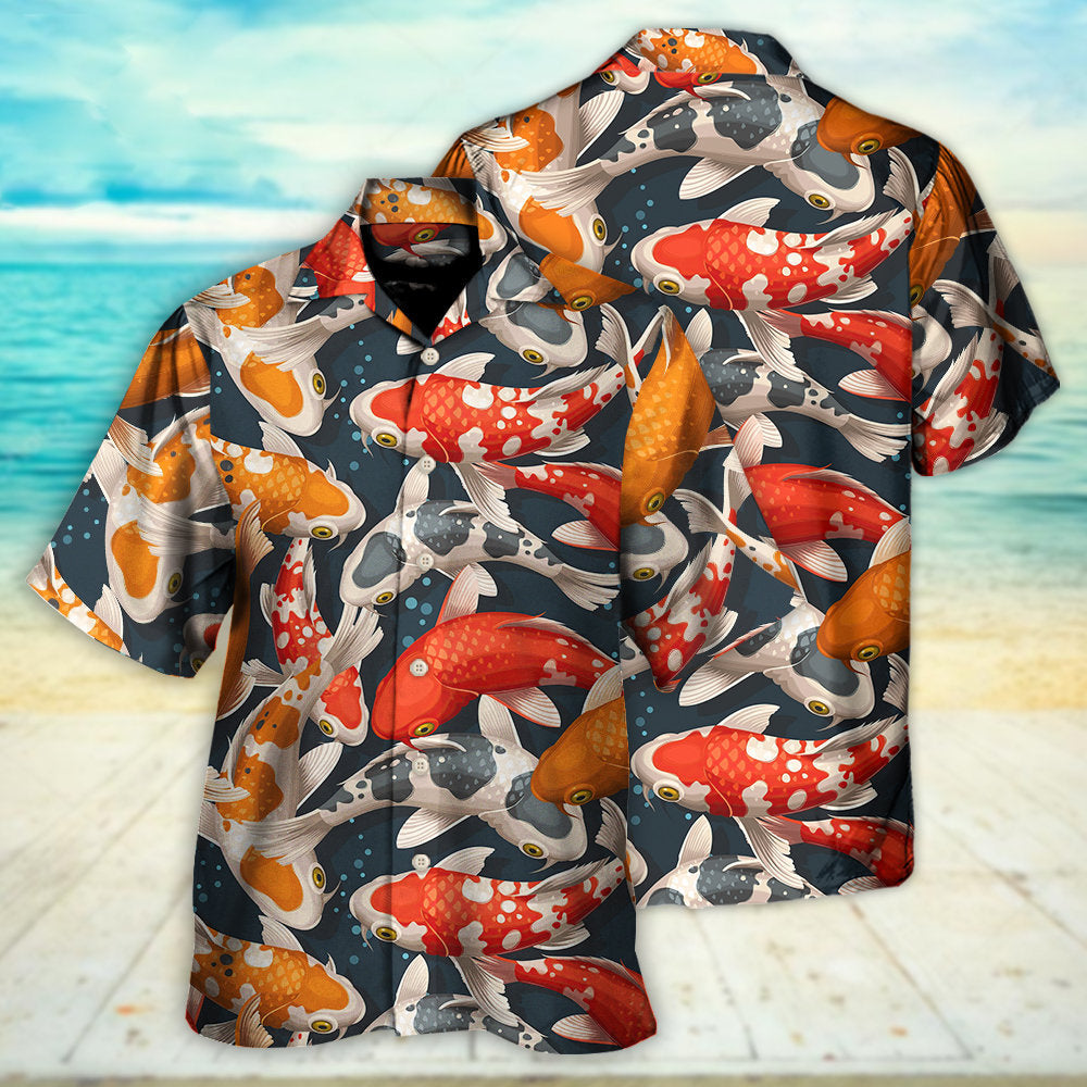 Colorful Fish Koi Swimming Artistic Hawaiian Shirt For Beach Parties And Weekend Getaways