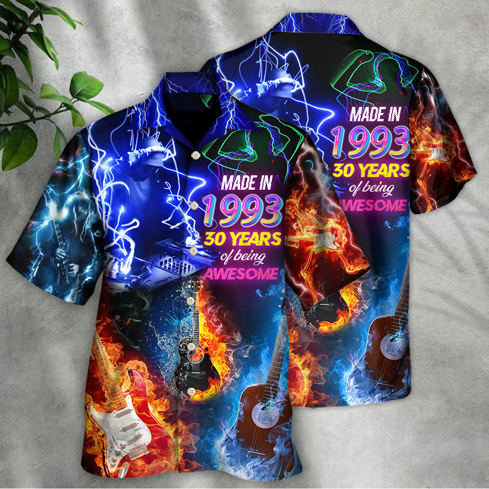 Neon Retro Music Hawaiian Shirt Pattern View For Lightweight Everyday Style