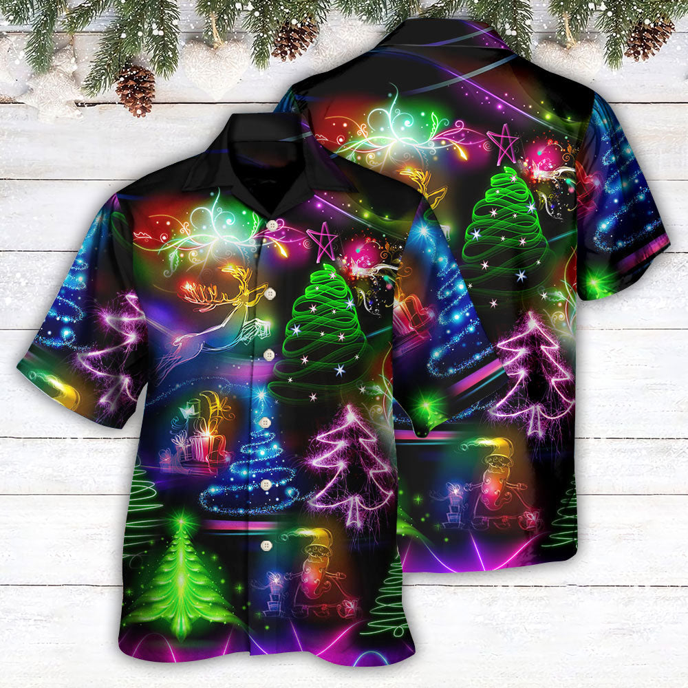 Neon Snowman Christmas Tree Hawaiian Shirt Pattern View For Lightweight Everyday Style