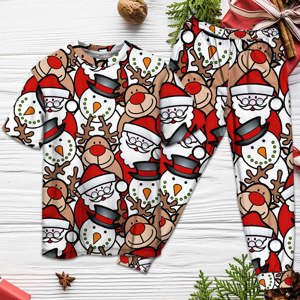 Cute Santa And Holiday Reindeer Short Sleeve Pajamas Set For Christmas Sleepwear And Family Lounging