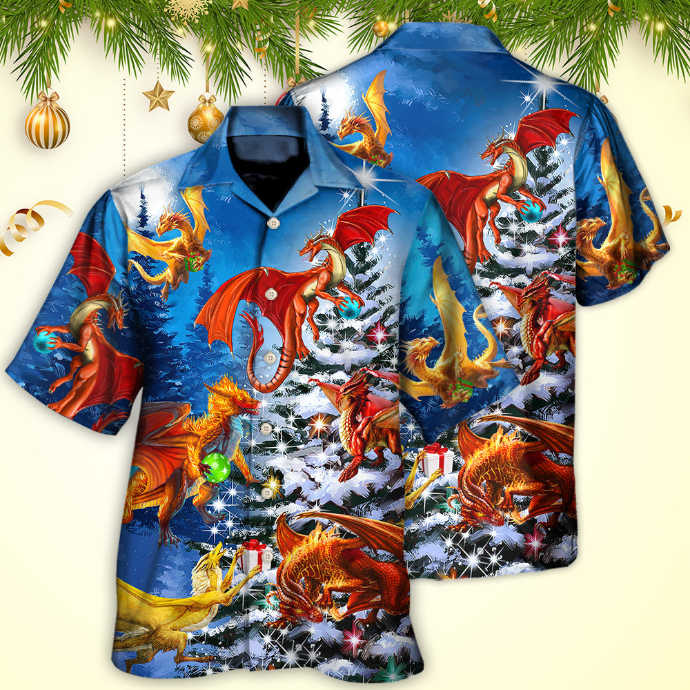 Christmas Dragon Family Light Hawaiian Shirt Relaxed Style View For Summer Travel