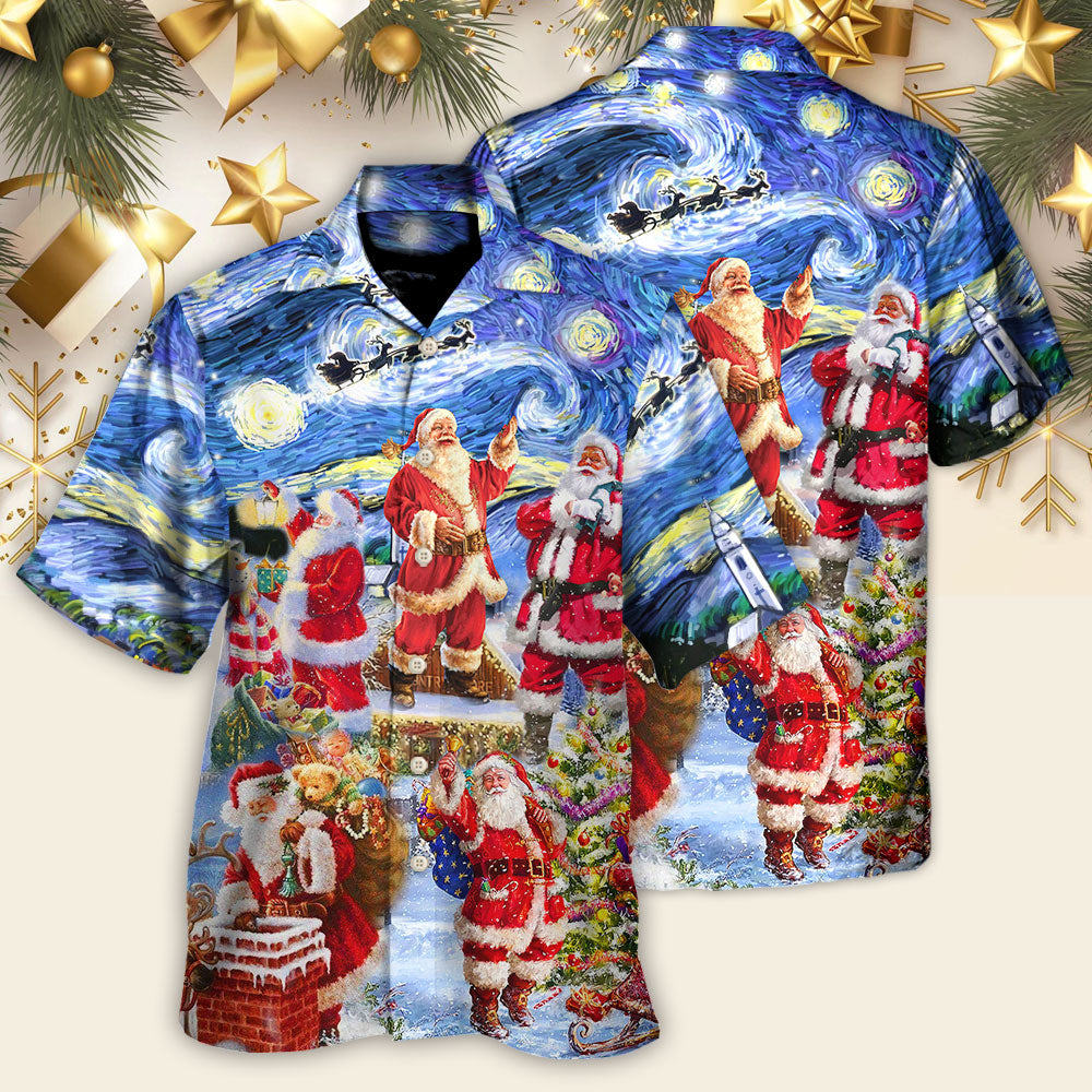 Festive Christmas Santa Snow Hawaiian Shirt Fabric Pattern Detail For Outdoor Gatherings