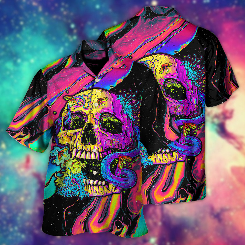 Neon Skull Moth Night Butterfly Hawaiian Shirt For Summer Vacation And Beach Travel