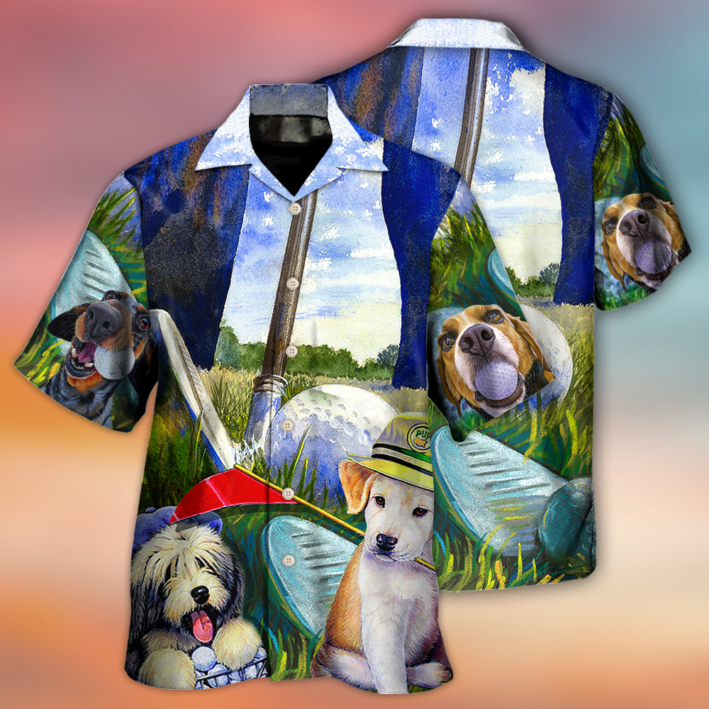 Funny Golf Dog Hawaiian Shirt Detailed Pattern View For Weekend Trips