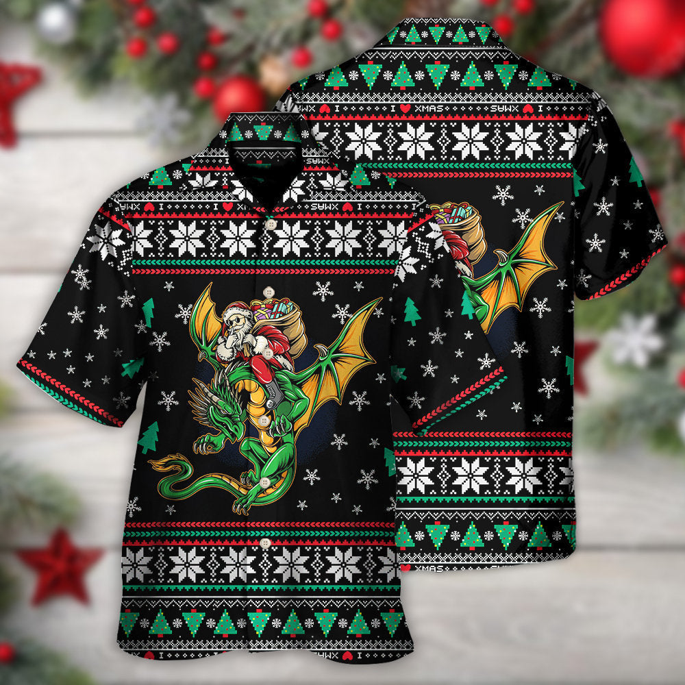 Dragon Christmas Santa Fantasy Hawaiian Shirt For Vacation Days And Relaxed Coastal Outings