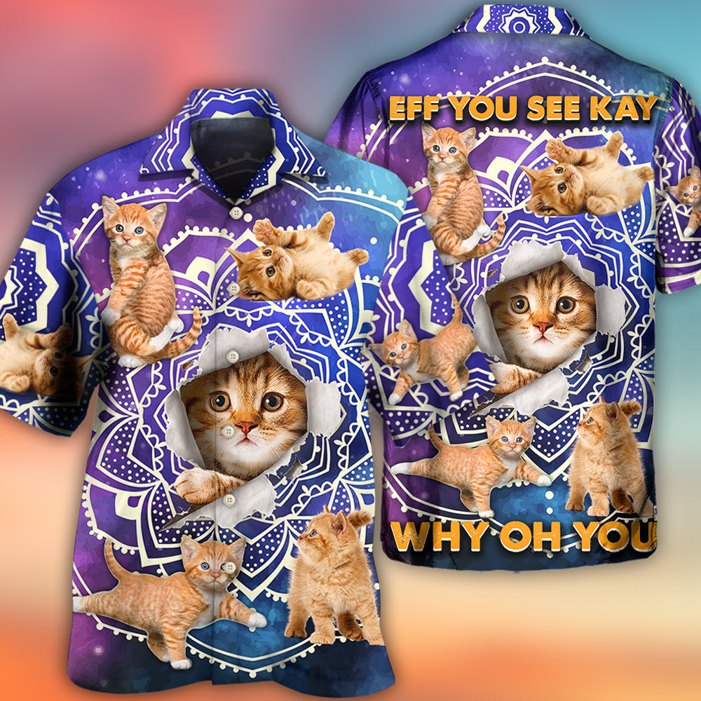 Funny Cat Tabby Yoga Galaxy Pose Hawaiian Shirt For Summer Vacation And Beach Travel