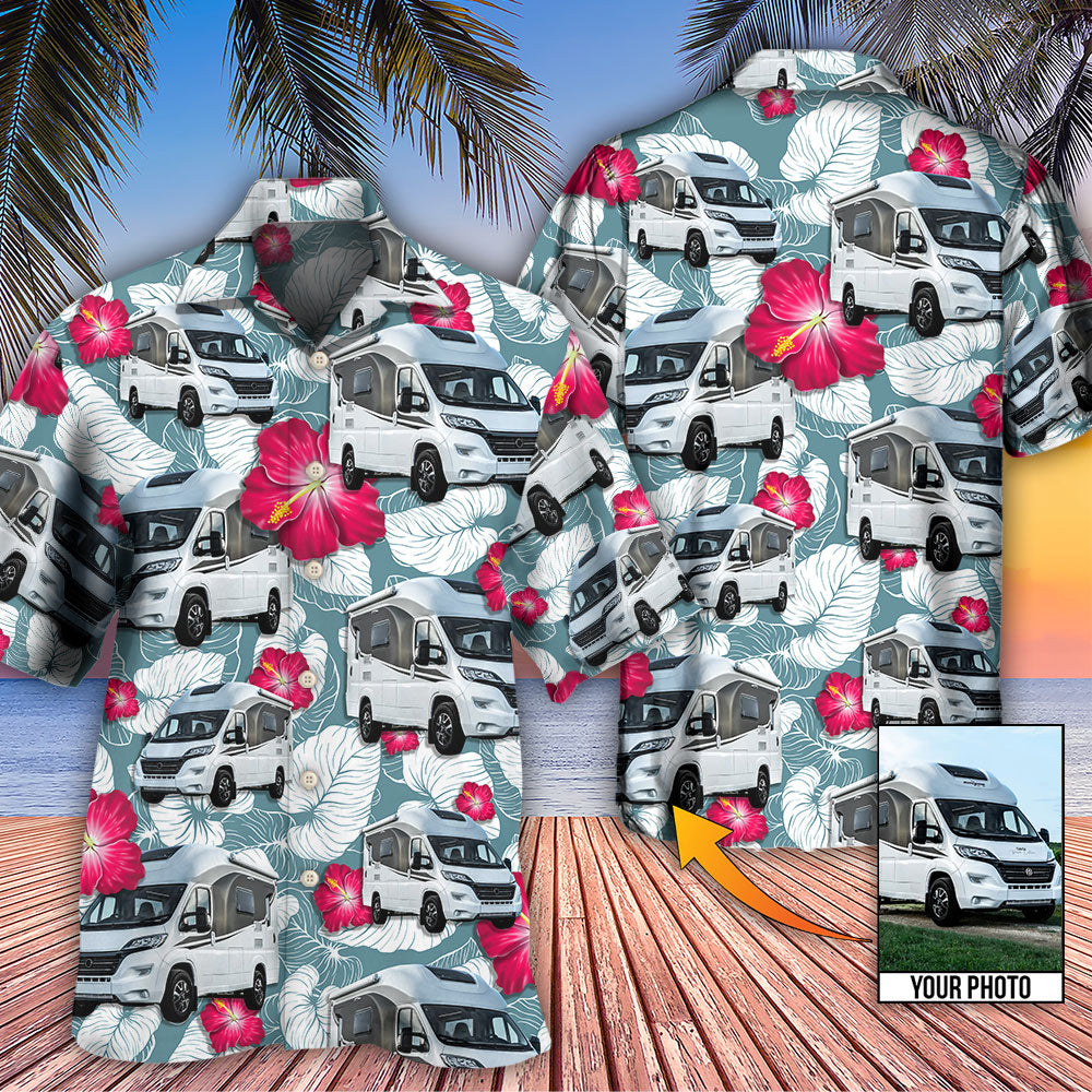 Tropical RV Camper Custom Photo Hawaiian Shirt Design Detail For Sunny Adventures And Casual Wear