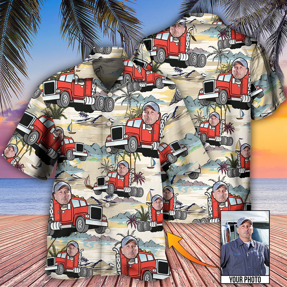 Tropical Truck Driver Beach Custom Photo Hawaiian Shirt Design View For Casual Summer Styling