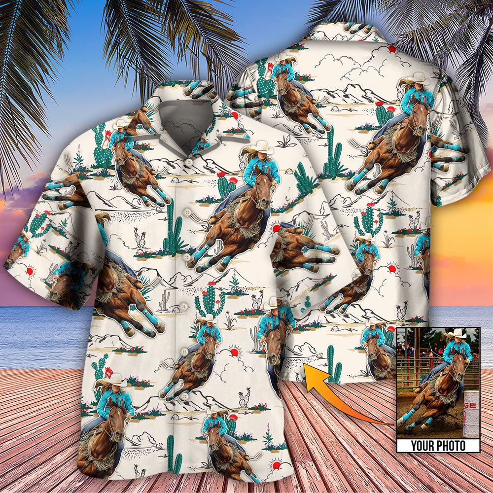 Tropical Cowboy Barrel Racing Desert Custom Photo Hawaiian Shirt For Poolside Relaxation And Sunny Getaways
