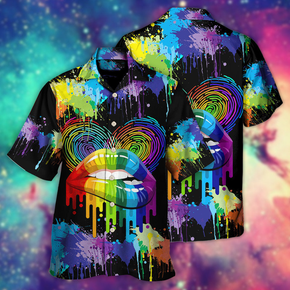 Rainbow Pride Lips Happiness Hawaiian Shirt For Coastal Adventures And Warm Weather Wear