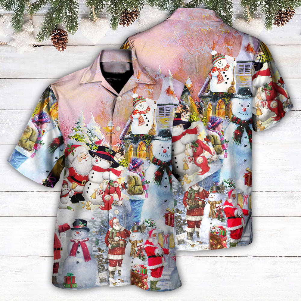 Snowman Christmas Santa Snow Village Hawaiian Shirt For Beach Parties And Weekend Getaways