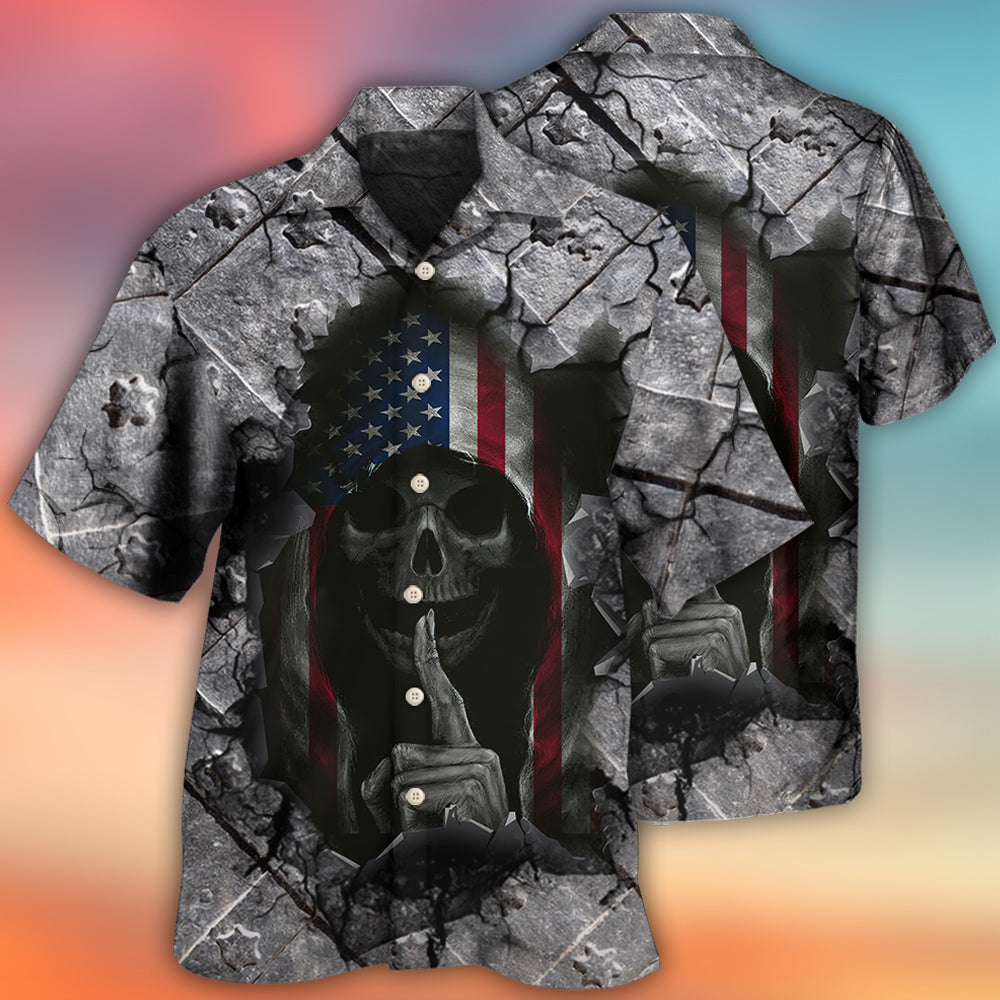 Dark Skull American Flag Strong Wrought Iron Hawaiian Shirt Design View For Resort Travel And Thoughtful Gifting