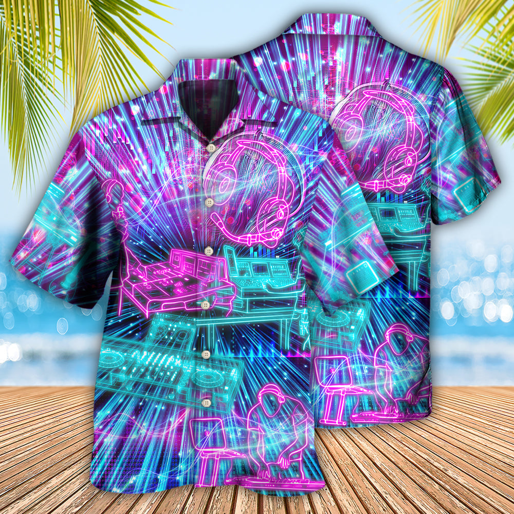 Neon Audio Engineer Soundwave Hawaiian Shirt Fabric Pattern Detail For Weekend Trips