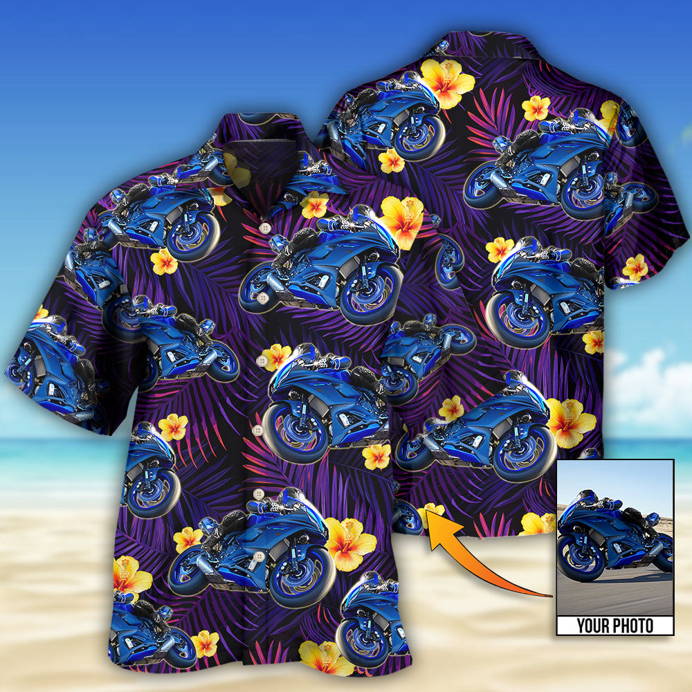 Tropical Motorcycle Trooper Custom Photo Hawaiian Shirt For Resort Getaways And Comfortable Summer Activities