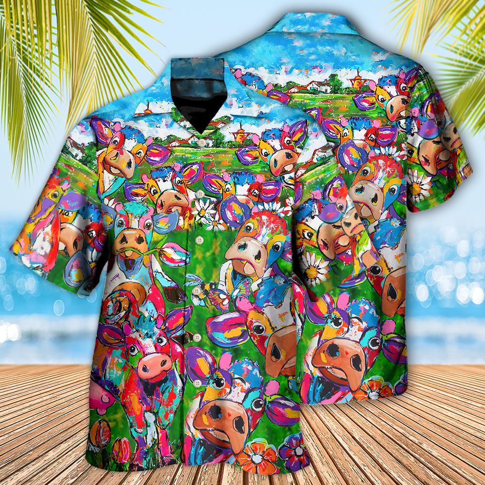 Floral Funny Cow Farm Hawaiian Shirt For Coastal Adventures And Warm Weather Wear