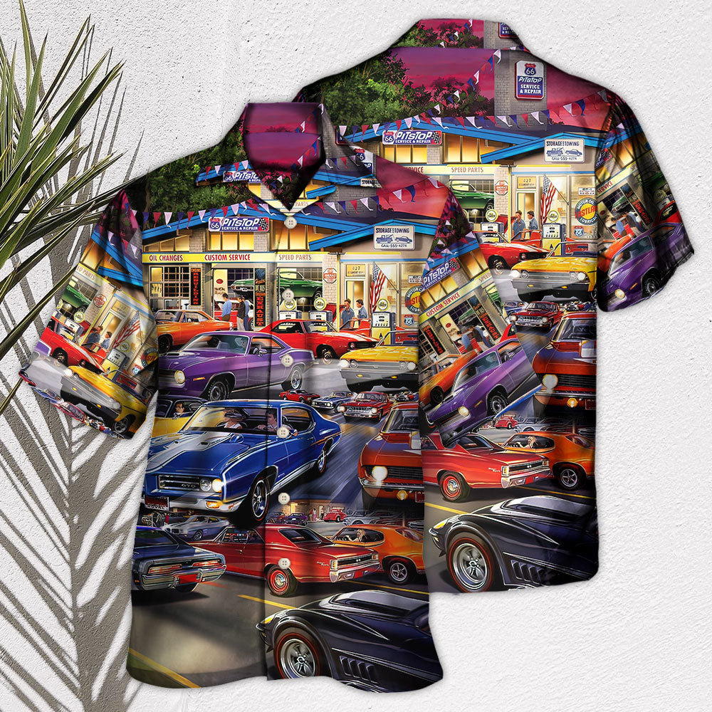 Classic Car Muscle Service Hawaiian Shirt Pattern View For Lightweight Everyday Style