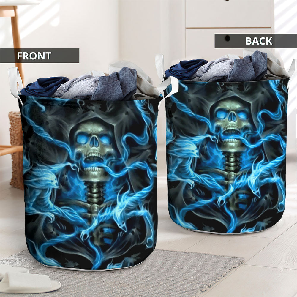 Skull Black Background Thunder Laundry Basket For Nursery Dorm And Home Storage