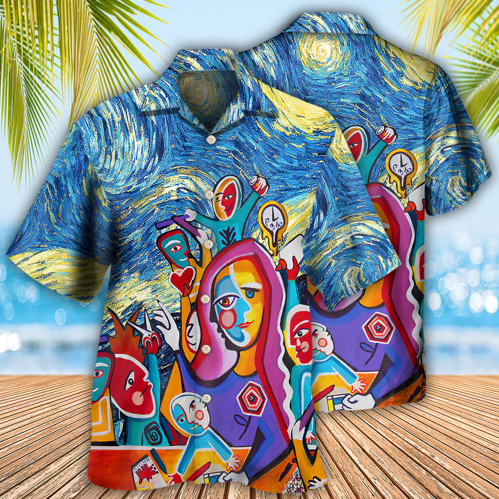 Teacher Starry Night Hawaiian Shirt Design Detail For Beach Days And Holiday Travel
