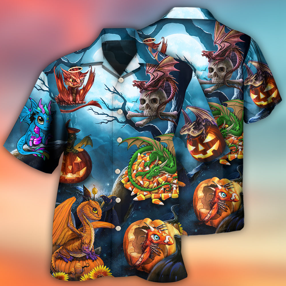 Dragon Halloween Pumpkin Scary Sky Night Hawaiian Shirt For Resort Getaways And Comfortable Summer Activities