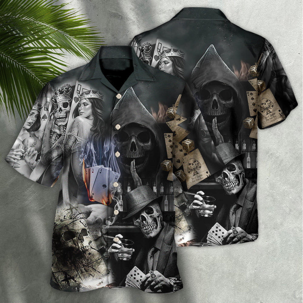 Gothic Dark Skull Gambling Hawaiian Shirt Print Closeup For Thoughtful Gifting
