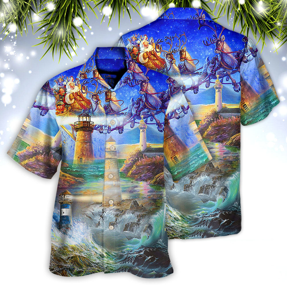 Lighthouse Christmas Shine Light Storm Darkness Hawaiian Shirt For Coastal Adventures And Warm Weather Wear