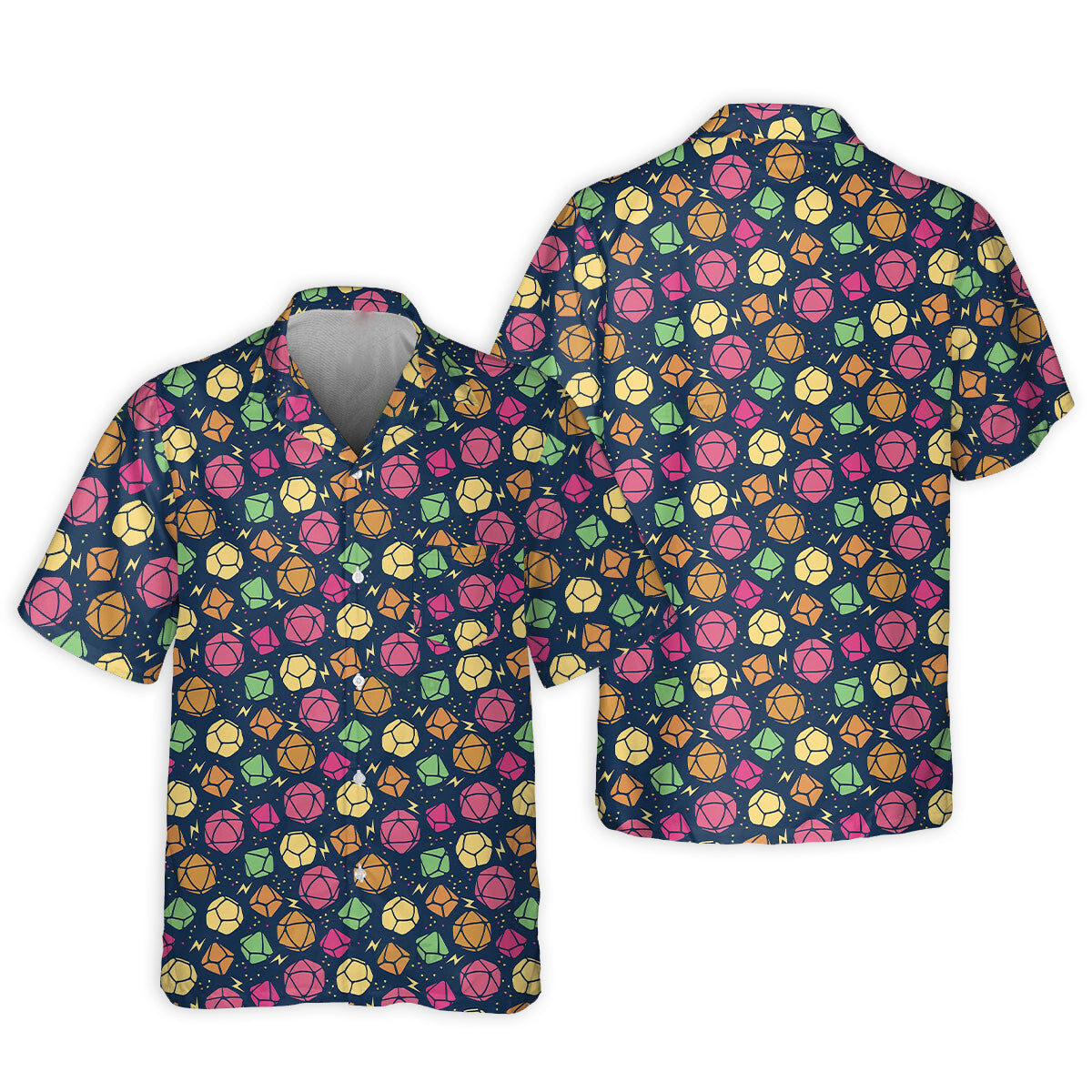 Fantasy Colorful Role Dice Hawaiian Shirt Pattern Detail For Casual Outings