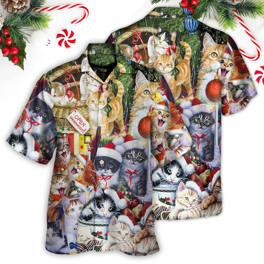 Christmas Cat Hawaiian Shirt Detailed Pattern View For Tropical Vacations