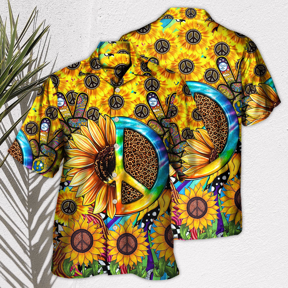Bohemian Sunflower Peace Sign Hawaiian Shirt Artwork Detail For Tropical Trips And Casual Outings