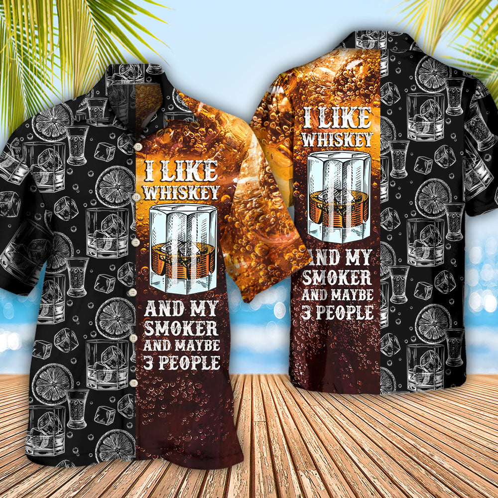 Wine Whiskey Smoker Hawaiian Shirt Artwork Detail For Resort Trips And Outdoor Activities