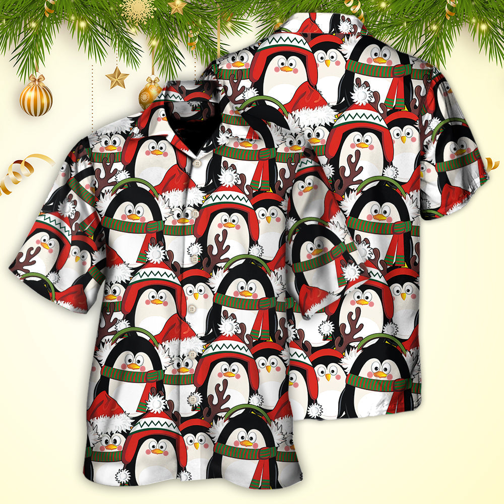 Cute Christmas Penguin Holiday Hawaiian Shirt Pattern Detail For Casual Outings