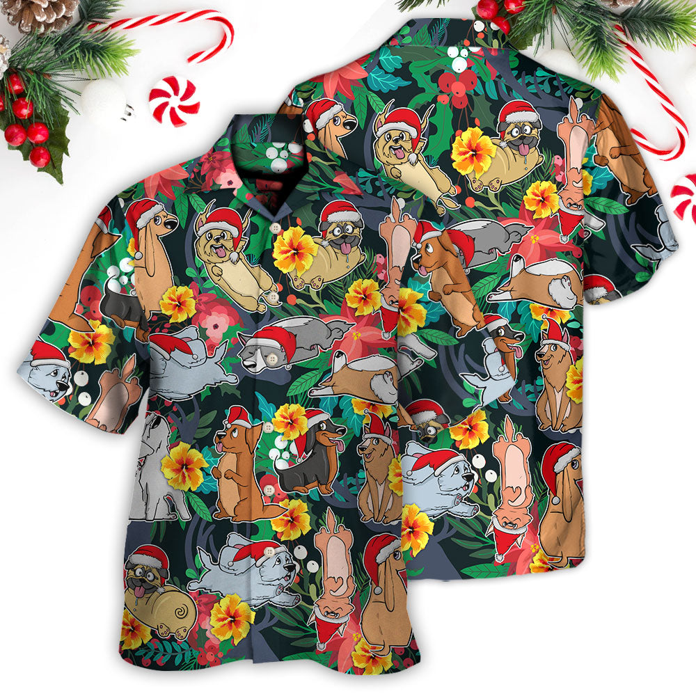Festive Christmas Dog Santa Hawaiian Shirt Relaxed Style View For Weekend Trips