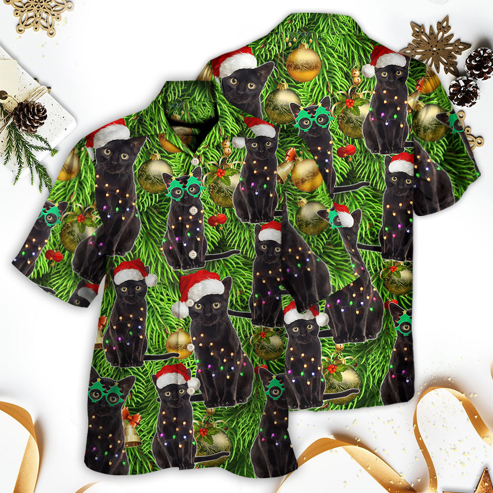 Festive Cat Christmas Hawaiian Shirt All Over Print Detail For Coastal Travel